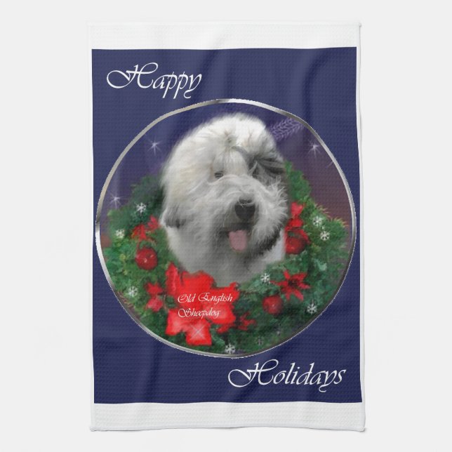Old English Sheepdog Tea Towel (Vertical)