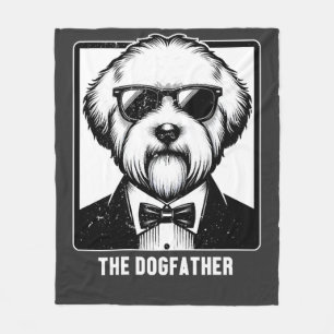 Old English Sheepdog The Dogfather Tuxedo Cool Fun Fleece Blanket