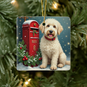 Old English Sheepdog Vintage Christmas Postcard Ceramic Ornament