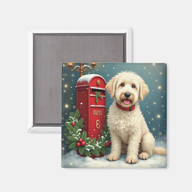 Old English Sheepdog Vintage Christmas Postcard Magnet (Front/Back)
