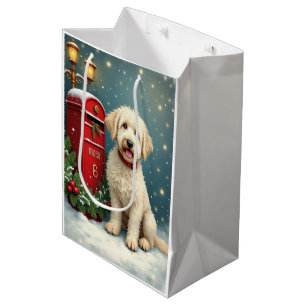 Old English Sheepdog Vintage Christmas Postcard Medium Gift Bag