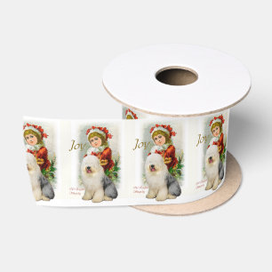 Old English Sheepdog Vintage Christmas Satin Ribbon