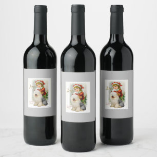Old English Sheepdog Vintage Christmas Wine Label
