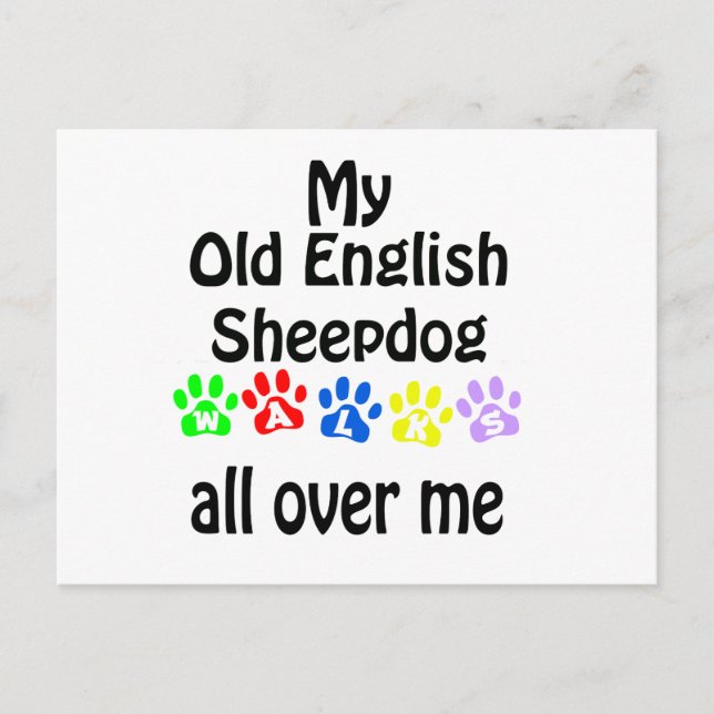Old English Sheepdog Walks Design Postcard (Front)