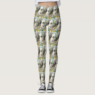 Old English Sheepdog with Easter Eggs Holiday Leggings