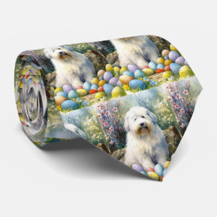 Old English Sheepdog with Easter Eggs Holiday Tie