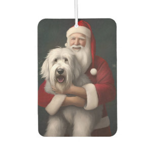 Old English Sheepdog With Santa Claus Festive Car Air Freshener