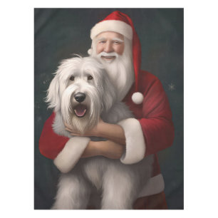 Old English Sheepdog With Santa Claus Festive Tablecloth