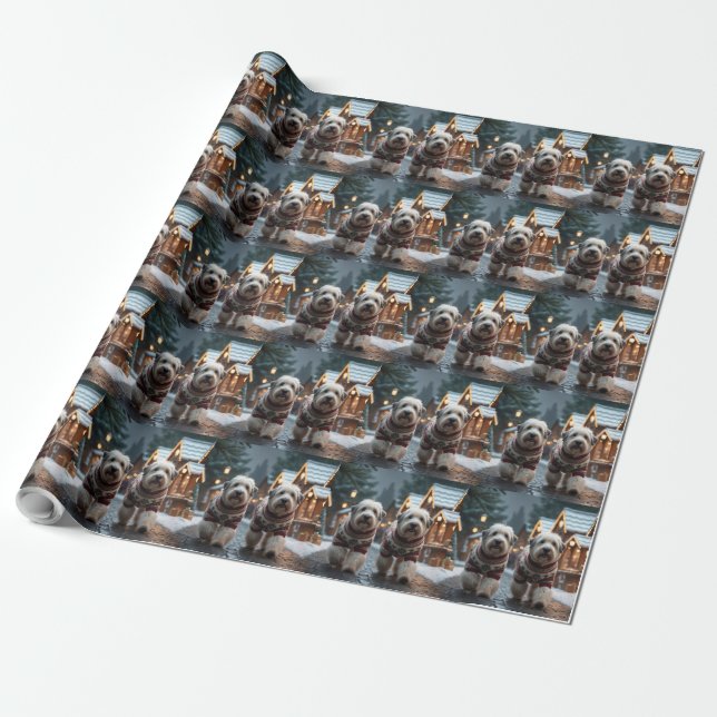 Old English Sheepdogs Christmas Snow Holiday Wrapping Paper (Unrolled)