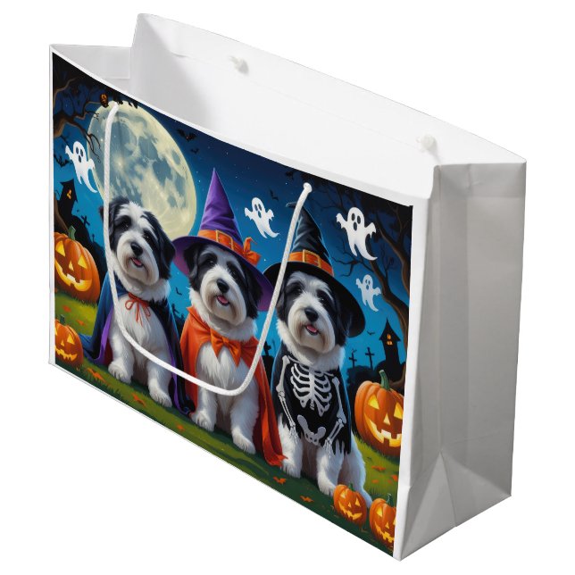 Old English Sheepdogs Pumpkin Halloween Funny Large Gift Bag (Front Angled)