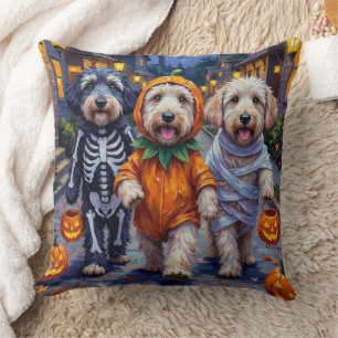 Old English Sheepdogs Trick-or-Treating Halloween Cushion