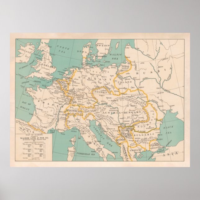 Old European Map (1913) Vintage European Continent Poster (Front)