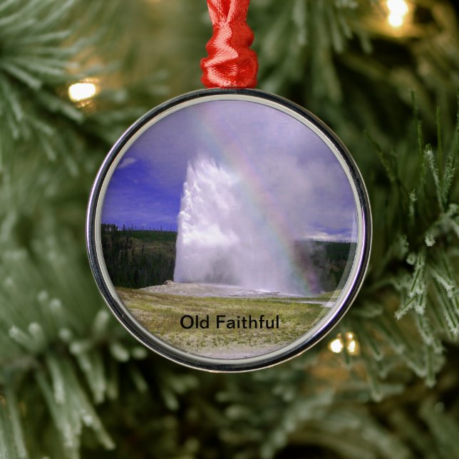 Old Faithful in Yellowstone National Park Metal Tree Decoration (Tree)