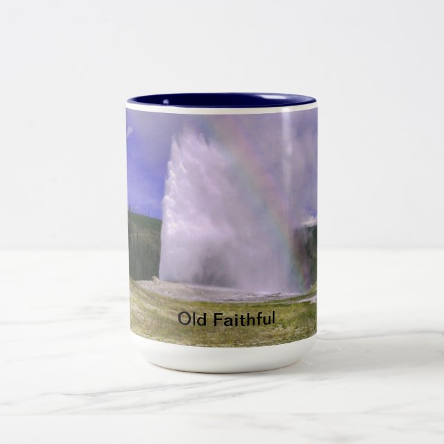 Old Faithful in Yellowstone National Park Two-Tone Coffee Mug (Center)