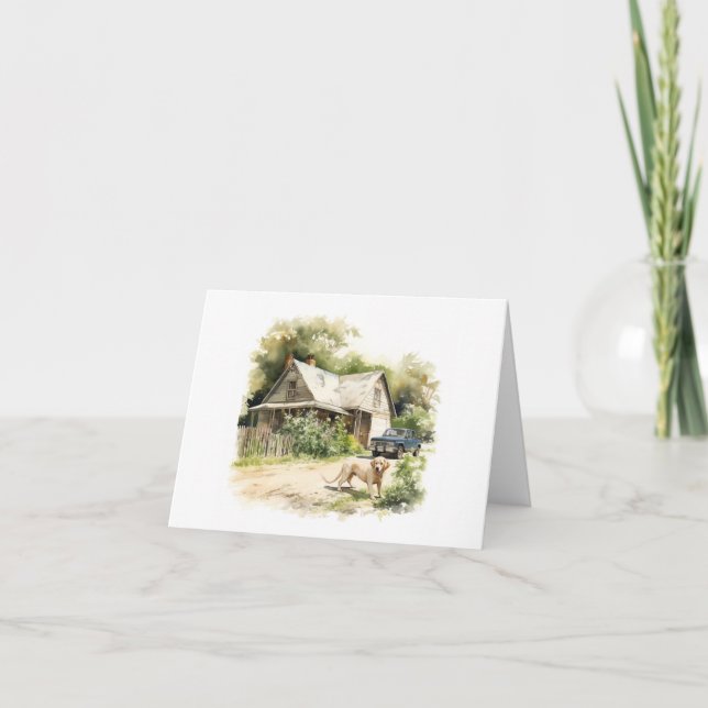 Old Farm House with Dog and Car BLANK  Card (Front)