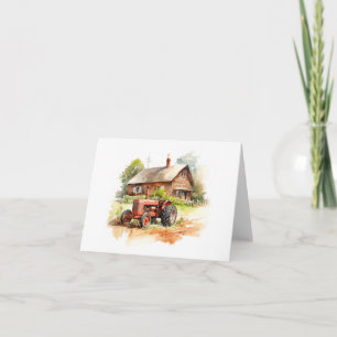 Old Farm Tractor with Old Farm House BLANK  Card