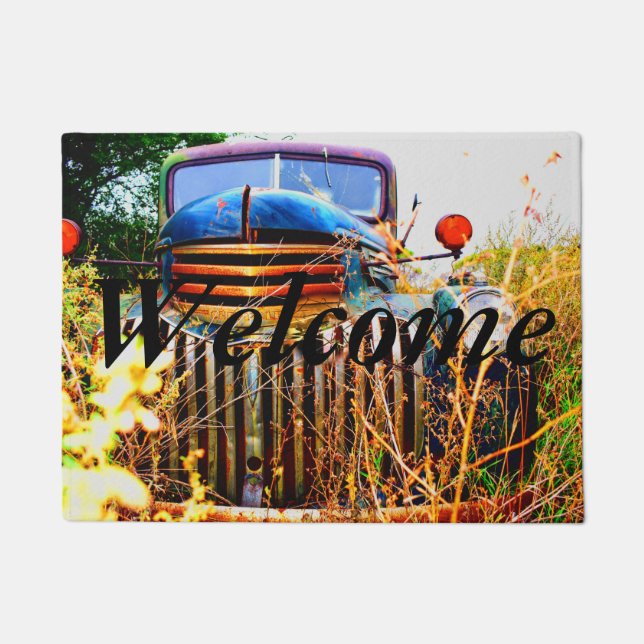 Old farm truck welcome mat (Front)