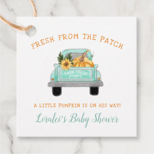 Old Farm Truck With Pumpkin Fall Baby Shower Favour Tags