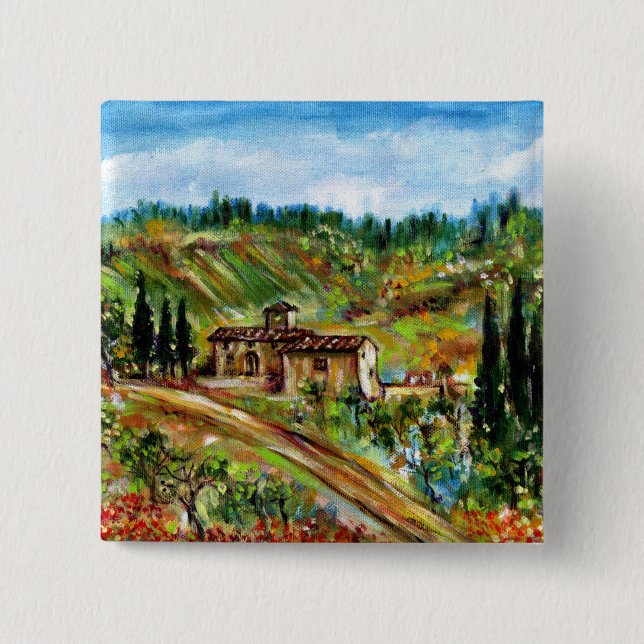 OLD FARMHOUSE IN CHIANTI -TUSCANY 15 CM SQUARE BADGE (Front)