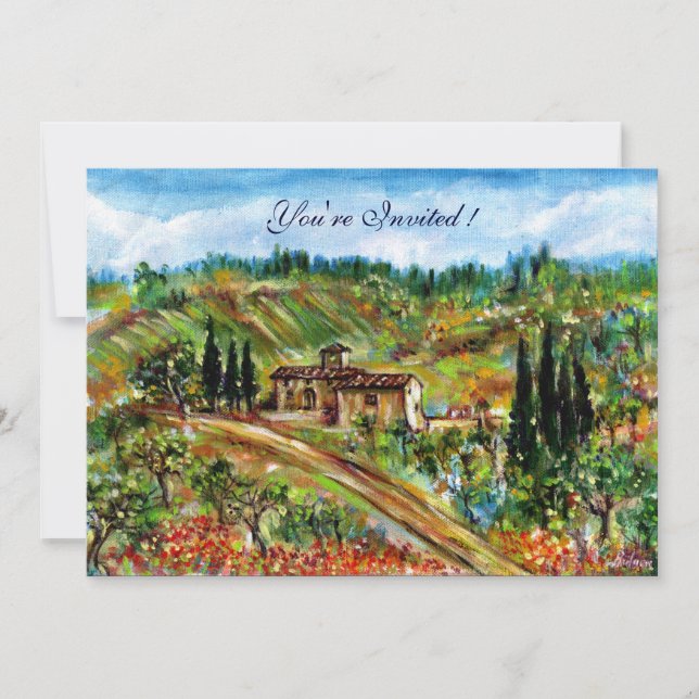 OLD FARMHOUSE ,OLIVE TREES IN TUSCANY LANDSCAPE INVITATION (Front)