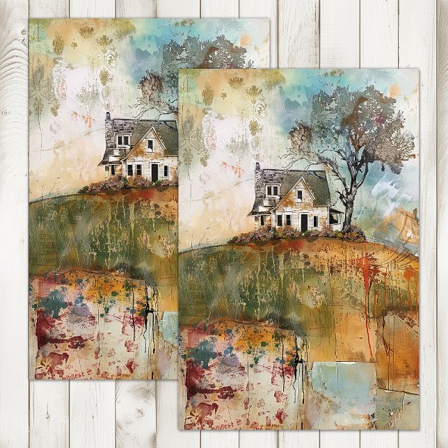 OLD FARMHOUSE ON A HILL DECOUPAGE TISSUE PAPER (OLD FARMHOUSE ON A HILL DECOUPAGE TISSUE PAPER)