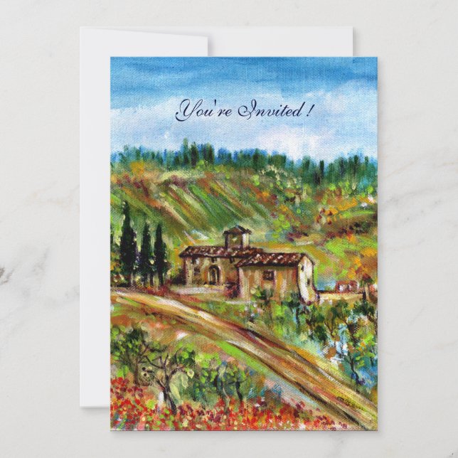 OLD FARMHOUSE TUSCANY LANDSCAPE,yellow green white Invitation (Front)