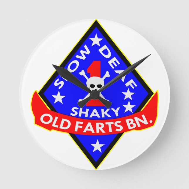 Old Farts Battalion Slow Shaky Deaf Round Clock (Front)