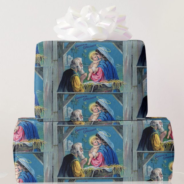 Old Fashion Christmas Postcard Nativity Jesus Wrapping Paper (Creator Uploaded)