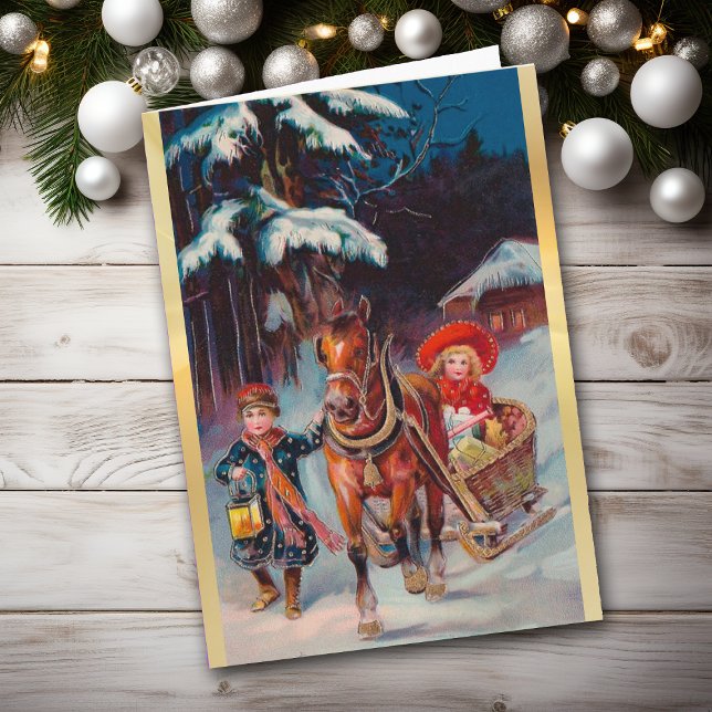 Old Fashion Christmas Sleigh with Children Card (Creator Uploaded)