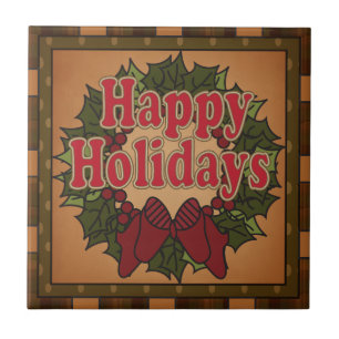 Old Fashion Christmas Wreath Tile