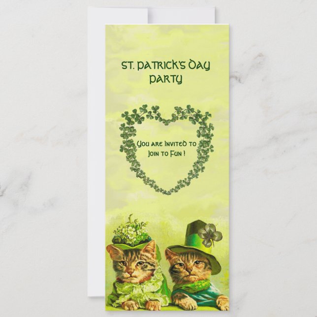OLD FASHION IRISH CATS ,ST.PATRICK'S DAY PARTY INVITATION (Front)