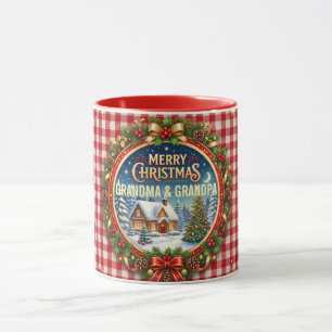 Old Fashion Red Chequered Christmas Mug