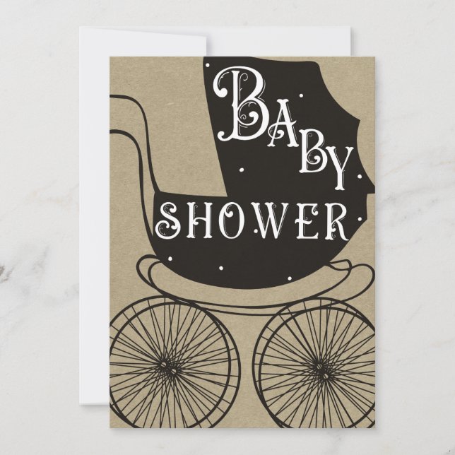 Old Fashion Vintage Pram Carriage Baby Shower  Invitation (Front)