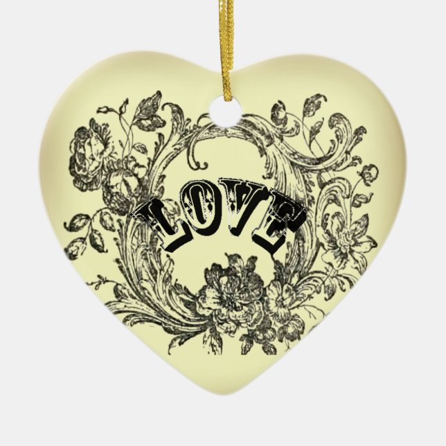 old fashion yellow flourish swirls victorian ceramic tree decoration (Front)