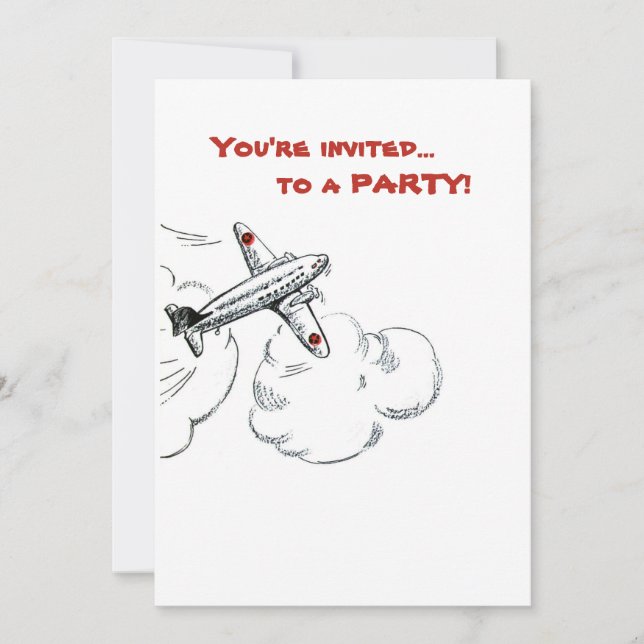 Old Fashioned Aeroplane Drawing Invitation (Front)