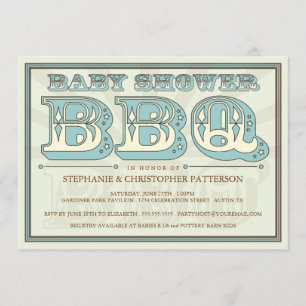 Old Fashioned Baby Shower BBQ in Blue Invitation