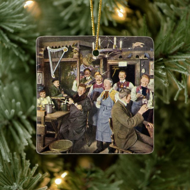 Old Fashioned Bar with People Celebrating, a Party Ceramic Tree Decoration (Tree)