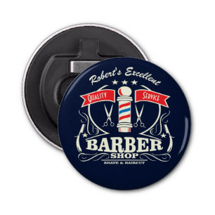 Old Fashioned Barber Shop Pole Monogram Bottle Opener