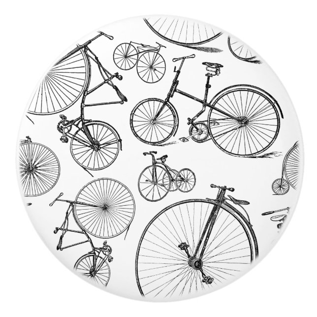 Old Fashioned Bicycles CUSTOM BACKGROUND COLOR Ceramic Knob (Front)