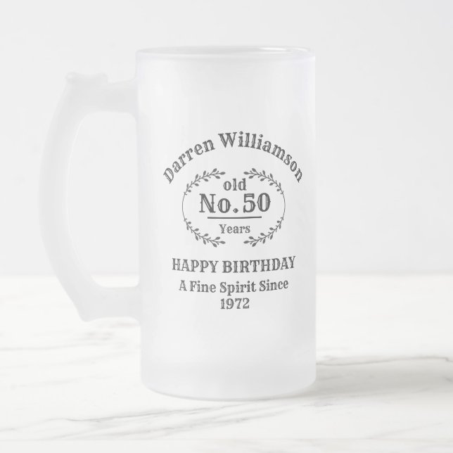 Old Fashioned Birthday Frosted Glass Beer Mug (Left)