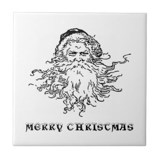 Old-Fashioned Black and White Santa Ceramic Tile