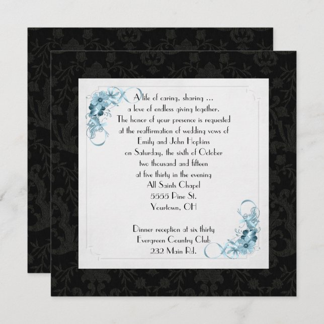 Old-fashioned Black Damask frame vow renewal Invitation (Front/Back)