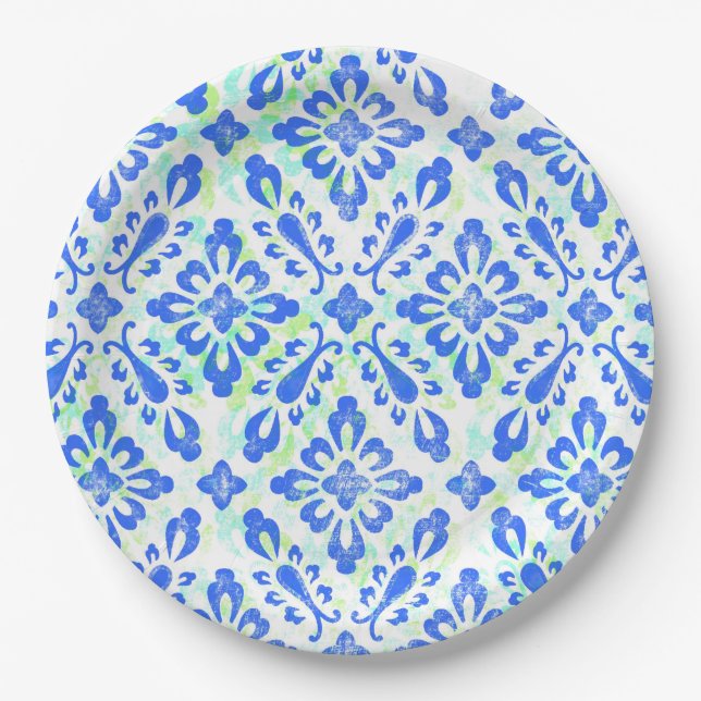Old Fashioned Blue and White China Pattern Paper Plate (Front)