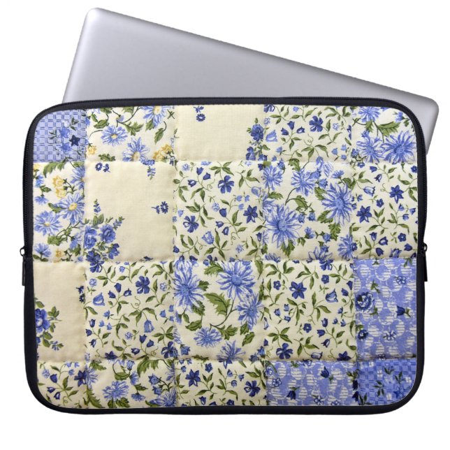 Old-fashioned Blue Floral Quilt Laptop Sleeve (Front)
