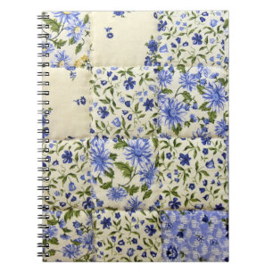 Old-fashioned Blue Floral Quilt Pattern Notebook