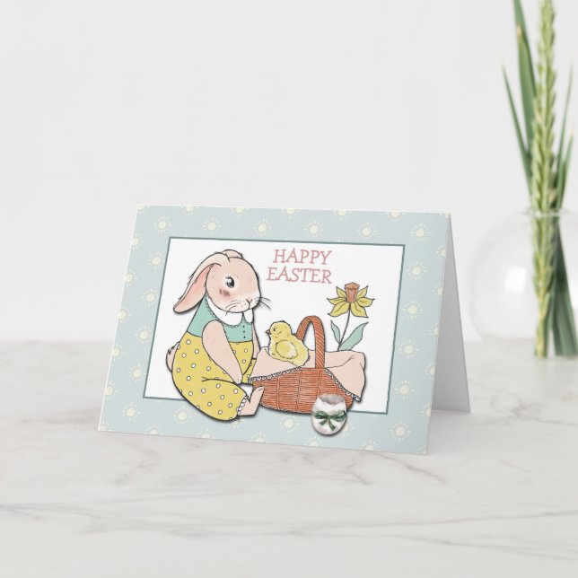 Old Fashioned Bunny and Chick Easter Card (Front)