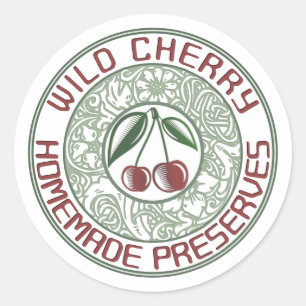 Old Fashioned Cherry Jam Stylised Fruit and Flower Classic Round Sticker