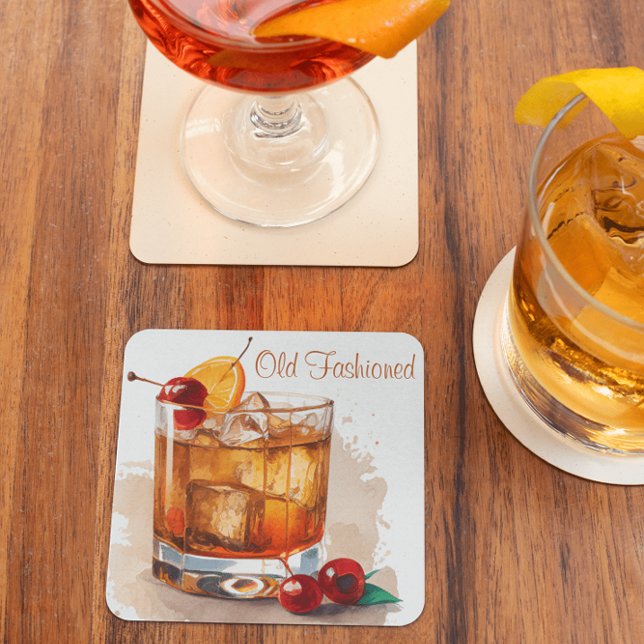 Old Fashioned Cherry Orange Square Paper Coaster (Creator Uploaded)