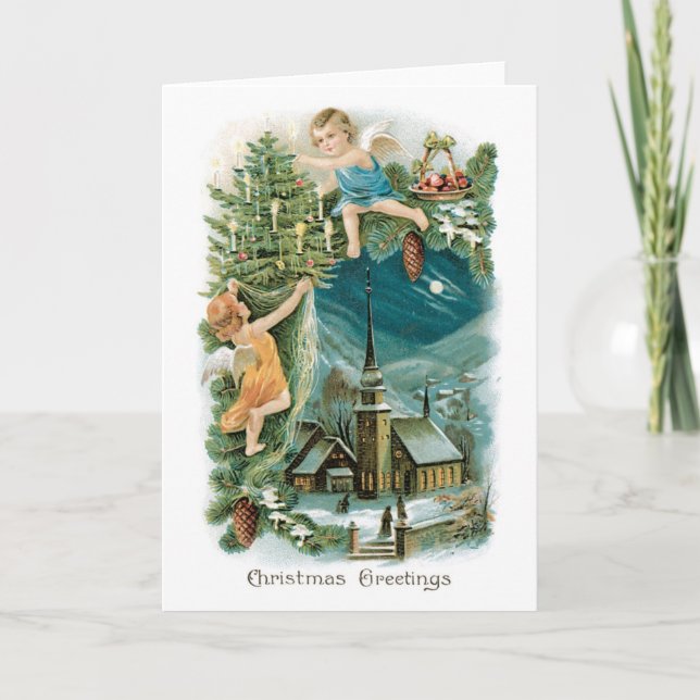 Old-fashioned Christmas, Angels Holiday Card (Front)