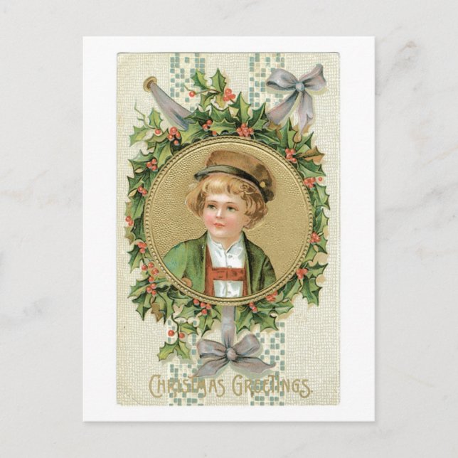 Old-fashioned Christmas, Boy Holiday Postcard (Front)